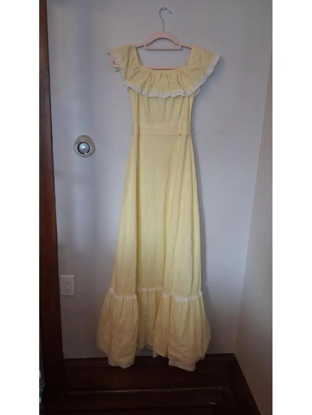 70s Vintage Yellow Ruffled Dress, Maxi Bridesmaid Prom Gown Size S Princess - Picture 4 of 9